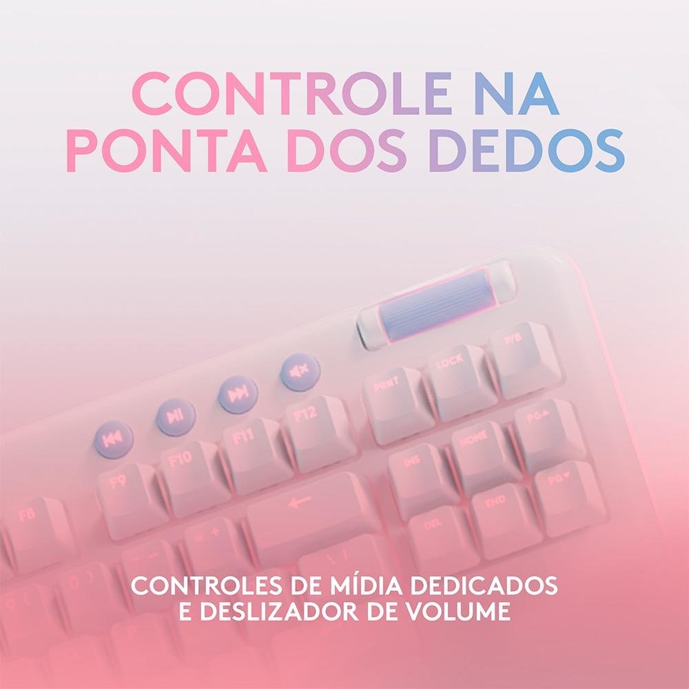 Imagem 5 de 8 do produto Teclado Mecânico Gamer Sem Fio Logitech G715, Coleção Aurora, LIGHTSPEED Switch GX Linear Red, RGB, ABNT2, Branco - 920-010706