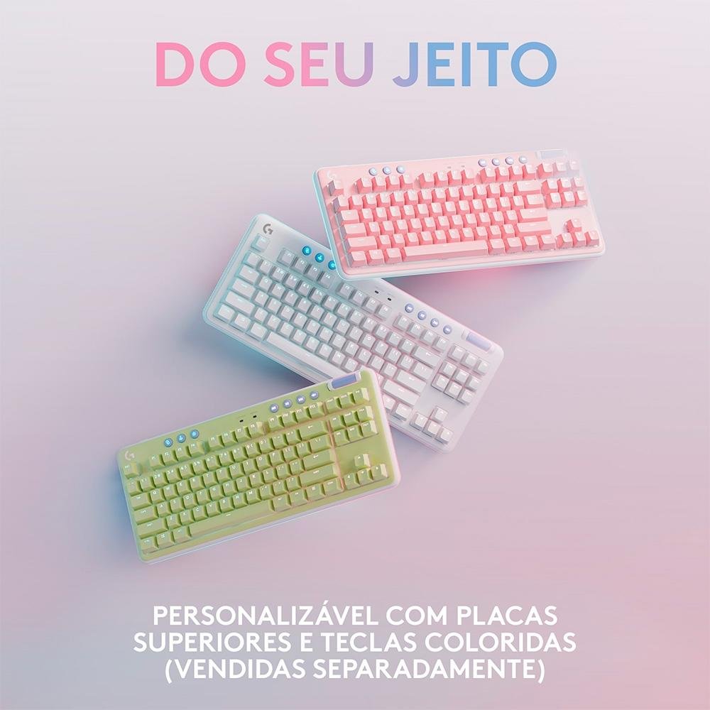 Imagem 7 de 8 do produto Teclado Mecânico Gamer Sem Fio Logitech G715, Coleção Aurora, LIGHTSPEED Switch GX Linear Red, RGB, ABNT2, Branco - 920-010706