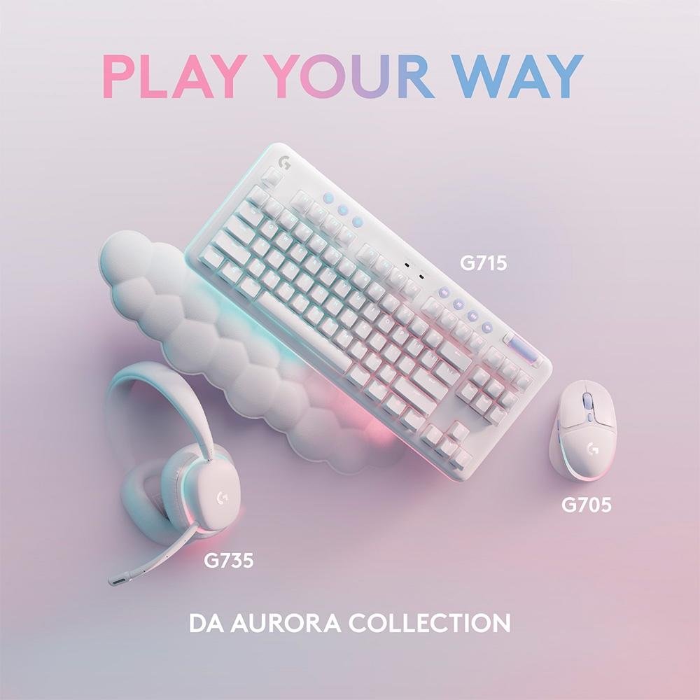 Imagem 8 de 8 do produto Teclado Mecânico Gamer Sem Fio Logitech G715, Coleção Aurora, LIGHTSPEED Switch GX Linear Red, RGB, ABNT2, Branco - 920-010706