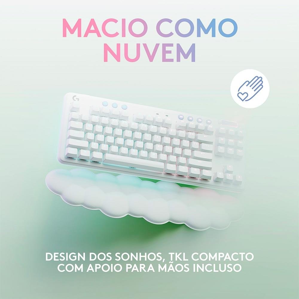 Imagem 2 de 8 do produto Teclado Mecânico Gamer Sem Fio Logitech G715, Coleção Aurora, LIGHTSPEED Switch GX Linear Red, RGB, ABNT2, Branco - 920-010706
