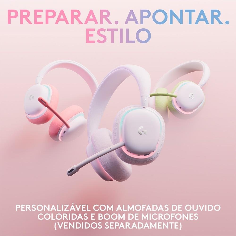 Imagem 8 de 9 do produto Headset Gamer Sem Fio Logitech G735, Coleção Aurora, RGB, Drivers 40mm, Bluetooth, USB, PC e Mac, Branco - 981-001082