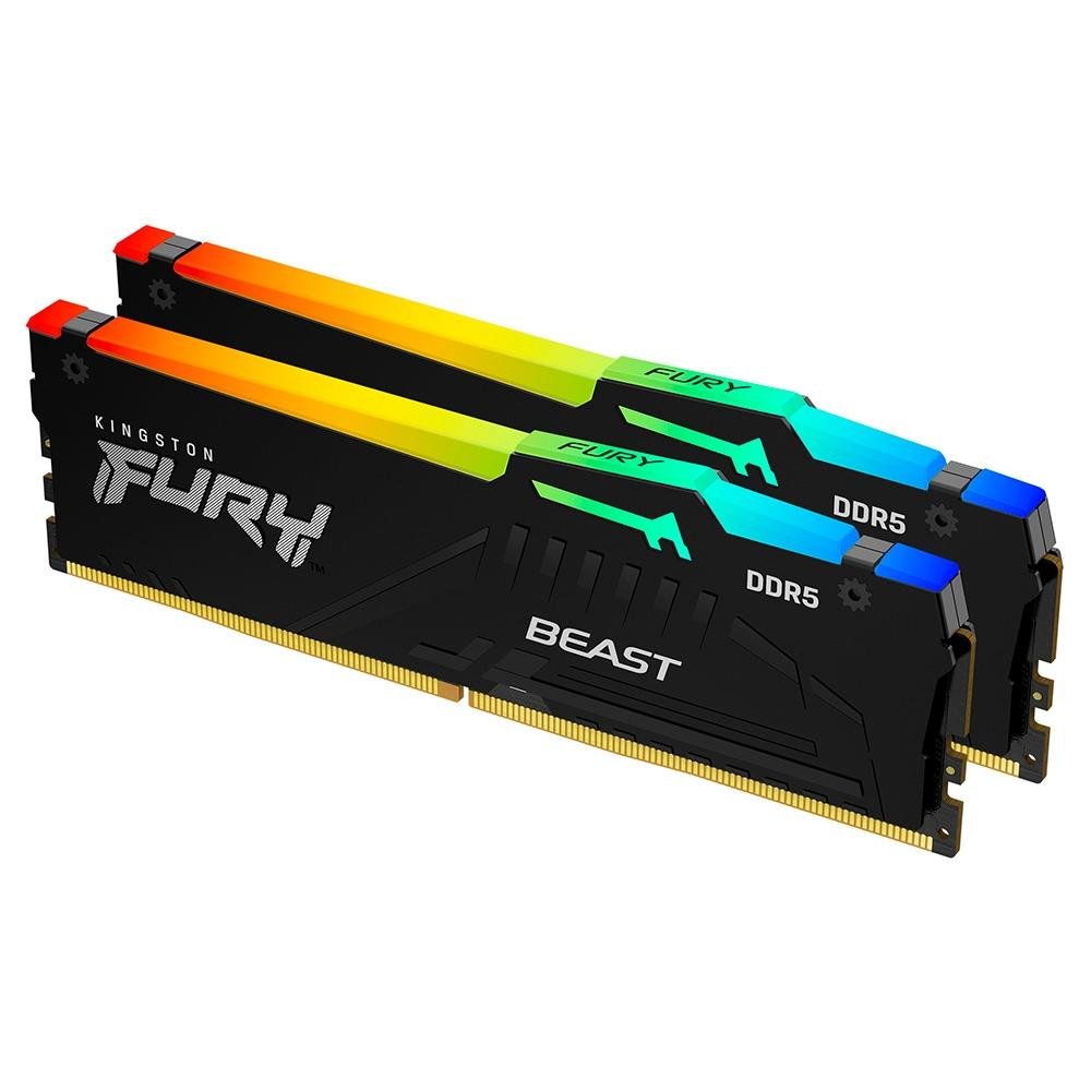 Memória RAM Kingston Fury Beast RGB, 16GB (2x8GB), 6000MHz, DDR5, CL40, para Intel XMP, Preto - KF560C40BBAK2-16 Memória RAM Kingston Fury Beast RGB, 16GB (2x8GB), 6000MHz, DDR5, CL40, para Intel XMP, Preto - KF560C40BBAK2-16