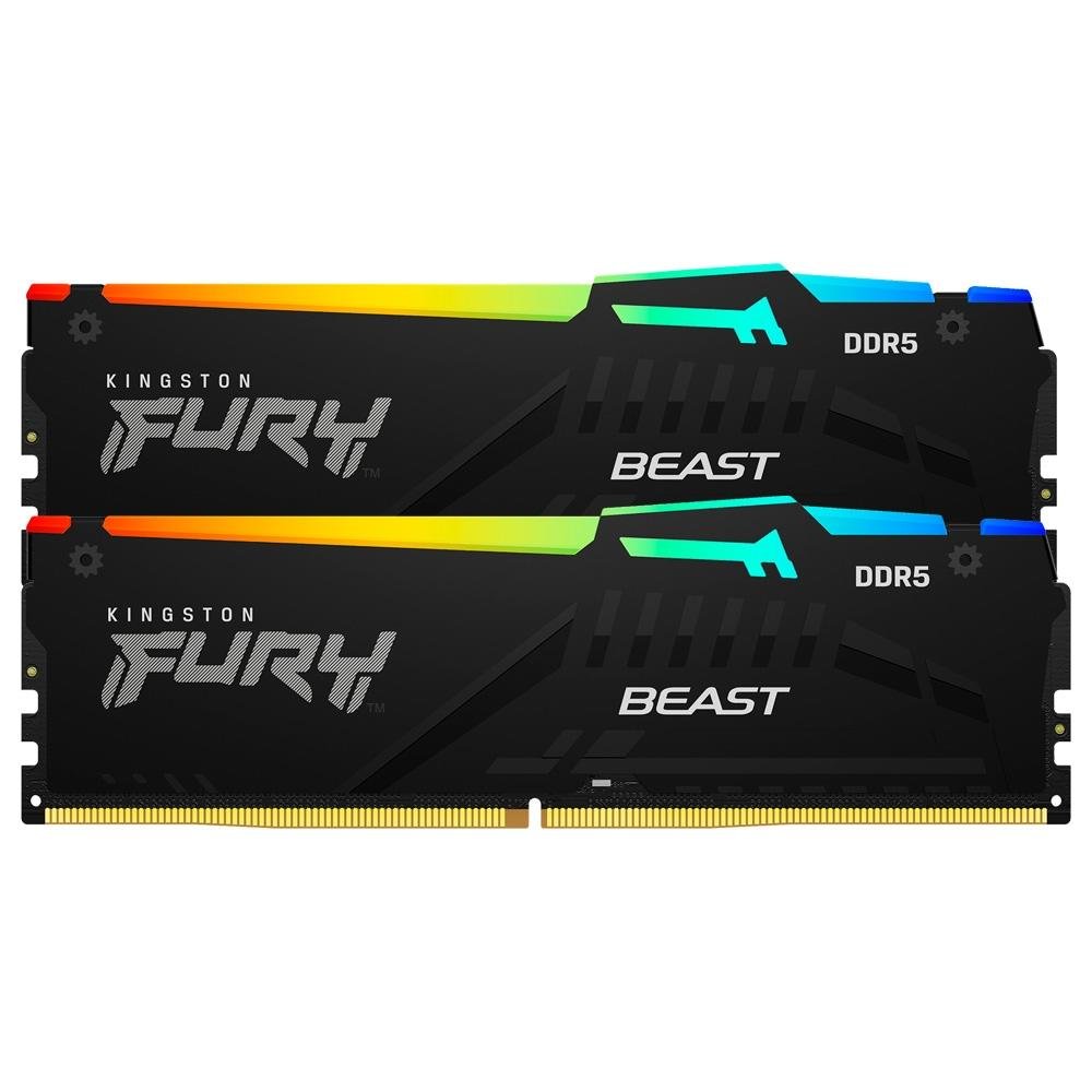 Memória RAM Kingston Fury Beast RGB, 16GB (2x8GB), 6000MHz, DDR5, CL40, para Intel XMP, Preto - KF560C40BBAK2-16 Memória RAM Kingston Fury Beast RGB, 16GB (2x8GB), 6000MHz, DDR5, CL40, para Intel XMP, Preto - KF560C40BBAK2-16