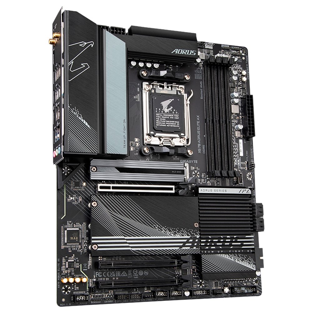 Placa-Mãe Gigabyte X670 Aorus Elite AX, AMD AM5, ATX, DDR5, LED RGB, Bluetooth, Wi-Fi 6E, Preto - X670 Aorus ELITE AX Placa-Mãe Gigabyte X670 Aorus Elite AX, AMD AM5, ATX, DDR5, LED RGB, Bluetooth, Wi-Fi 6E, Preto - X670 Aorus ELITE AX