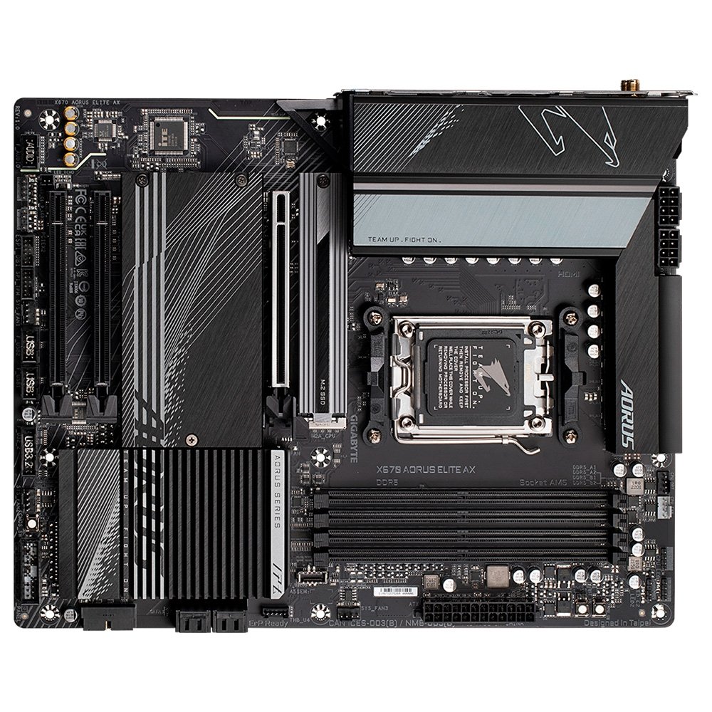 Placa-Mãe Gigabyte X670 Aorus Elite AX, AMD AM5, ATX, DDR5, LED RGB, Bluetooth, Wi-Fi 6E, Preto - X670 Aorus ELITE AX Placa-Mãe Gigabyte X670 Aorus Elite AX, AMD AM5, ATX, DDR5, LED RGB, Bluetooth, Wi-Fi 6E, Preto - X670 Aorus ELITE AX