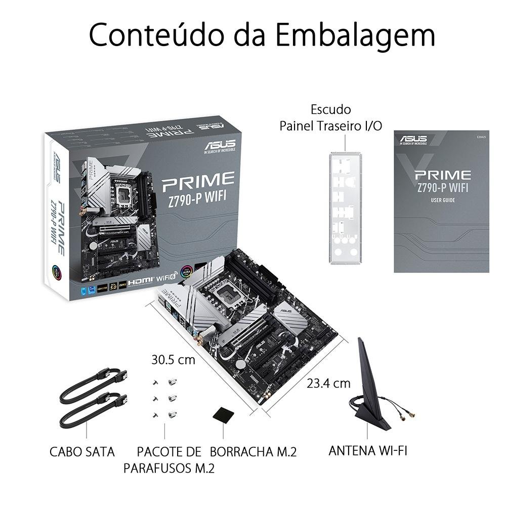 Placa-Mãe ASUS Prime Z790-P Wi-Fi, Intel LGA1700 Z790, ATX, DDR5, Cinza - Prime Z790-P Wi-Fi