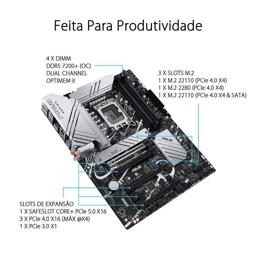 Placa-Mãe ASUS Prime Z790-P Wi-Fi, Intel LGA1700 Z790, ATX, DDR5, Cinza - Prime Z790-P Wi-Fi