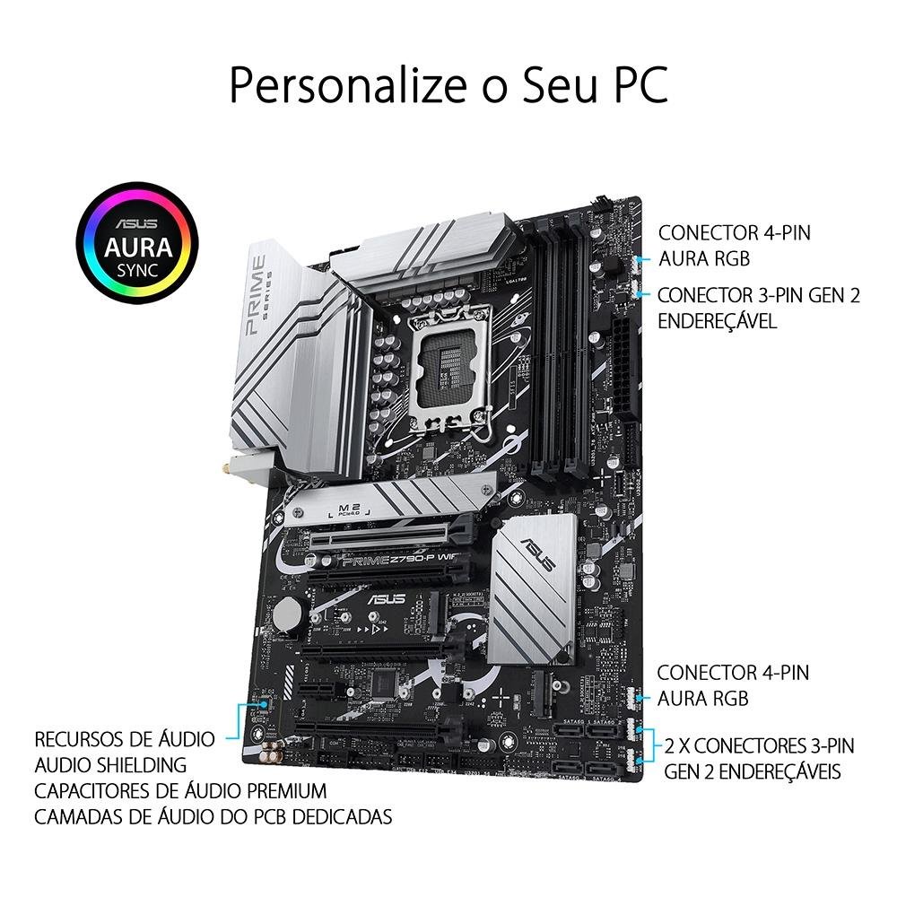 Placa-Mãe ASUS Prime Z790-P Wi-Fi, Intel LGA1700 Z790, ATX, DDR5, Cinza - Prime Z790-P Wi-Fi