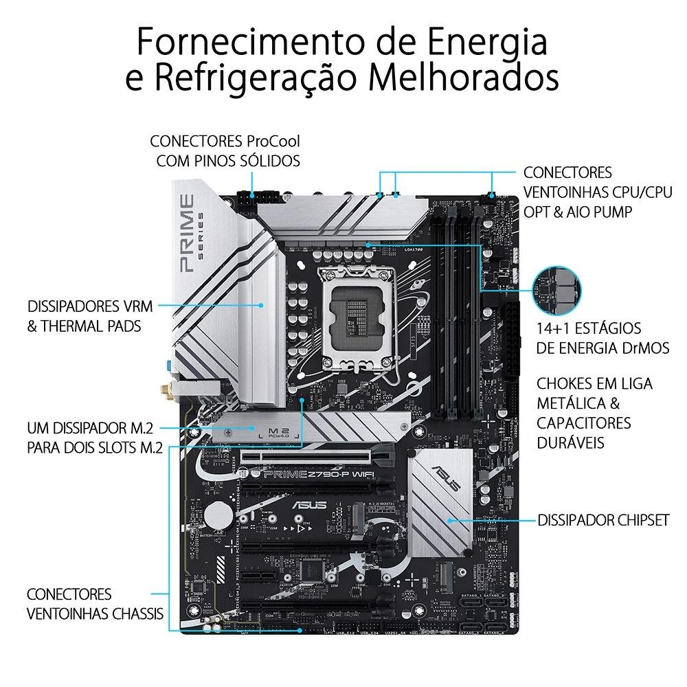 Placa-Mãe ASUS Prime Z790-P Wi-Fi, Intel LGA1700 Z790, ATX, DDR5, Cinza - Prime Z790-P Wi-Fi