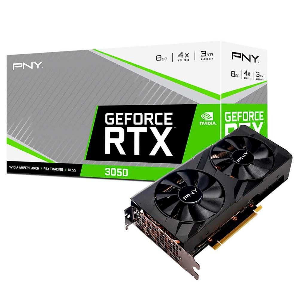 Placa de Vídeo PNY NVIDIA GeForce RTX 3050 VERTO Dual Fan Edition, 8 GB GDDR6, DLSS, Ray Tracing - VCG30508DFBPB1 Placa de Vídeo PNY NVIDIA GeForce RTX 3050 VERTO Dual Fan Edition, 8 GB GDDR6, DLSS, Ray Tracing - VCG30508DFBPB1