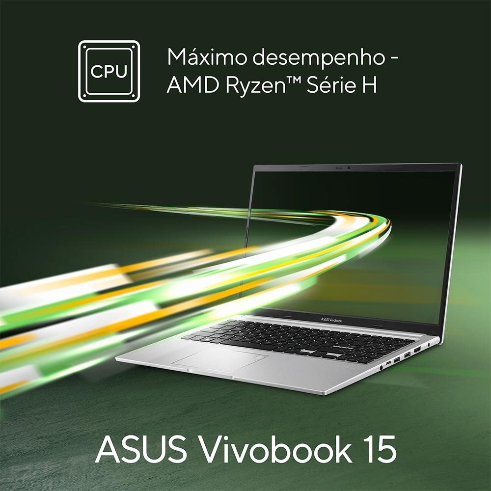 Imagem 4 de 17 do produto Notebook ASUS Vivobook 15 AMD Ryzen 5-4600H, 8GB RAM, SSD 256GB, 15.6" FHD, AMD Radeon Graphics, Win11, Prata Metálico - M1502IA-EJ251W