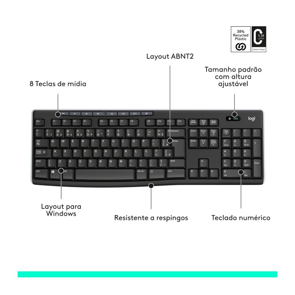 Teclado sem fio ( Balão.info) K270 com Teclas de Mídia de Fácil Acesso, Conexão USB, Pilhas Inclusas e Layout ( Balão.info) - 920-( Balão.info - view 7
