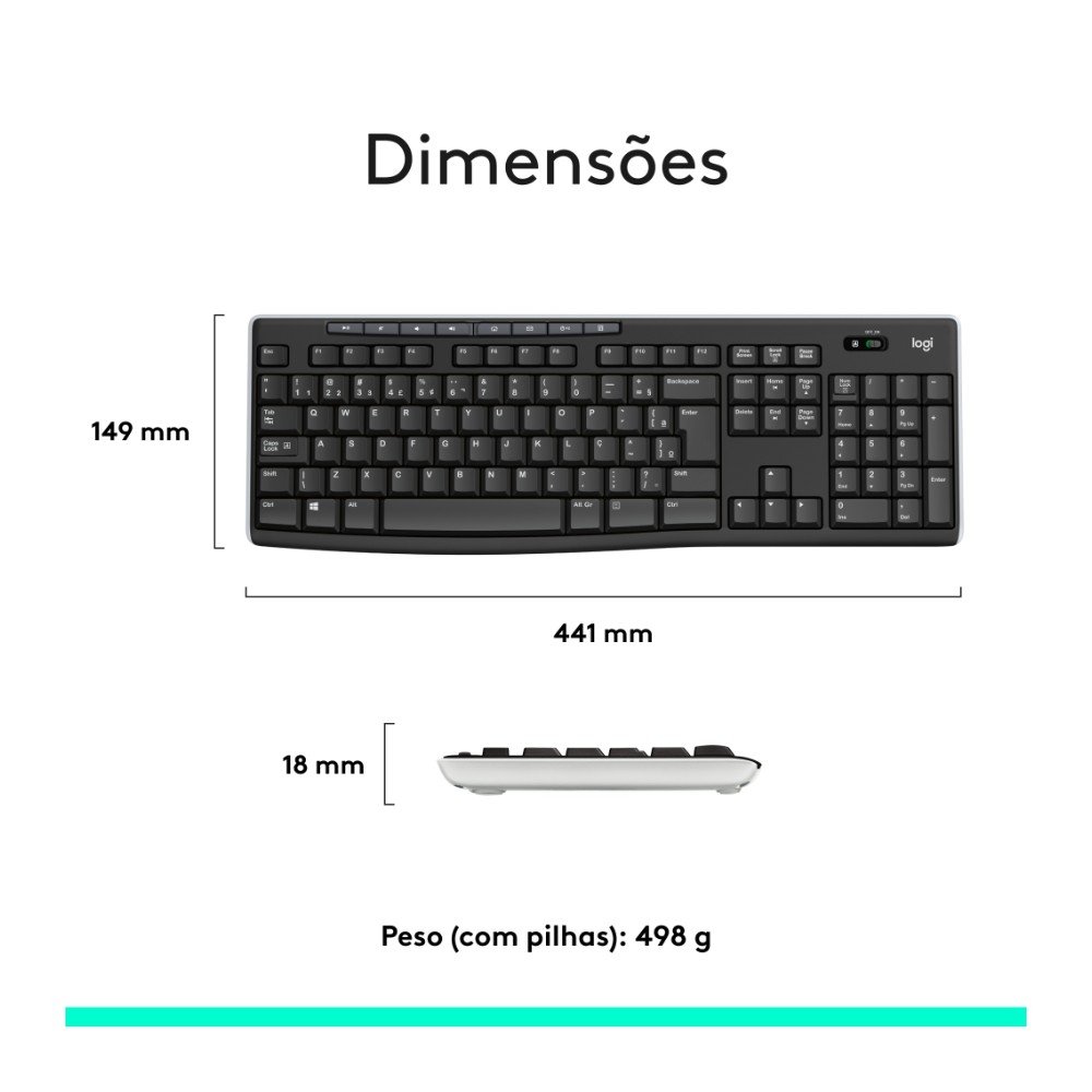 Teclado sem fio ( Balão.info) K270 com Teclas de Mídia de Fácil Acesso, Conexão USB, Pilhas Inclusas e Layout ( Balão.info) - 920-( Balão.info - view 8