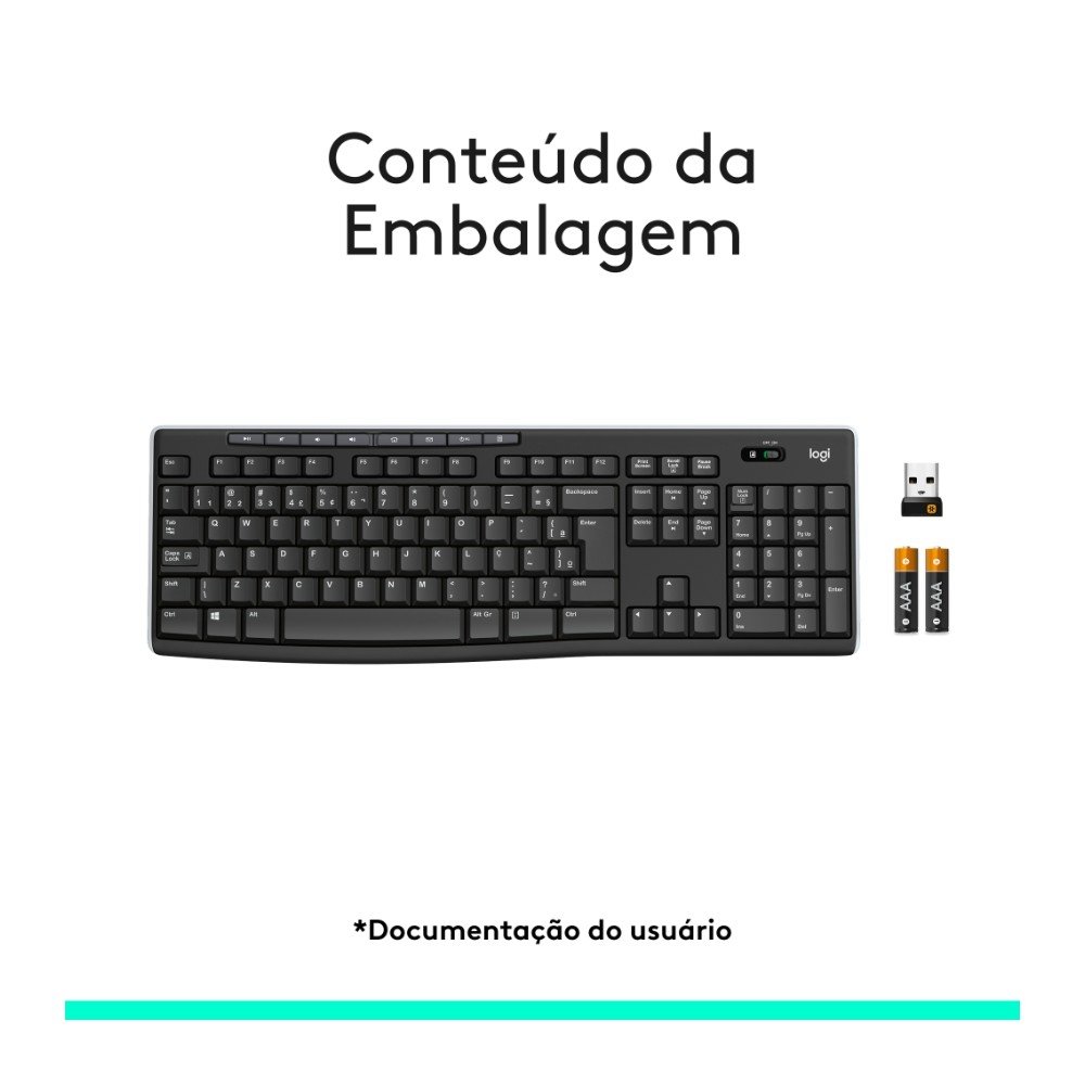 Teclado sem fio ( Balão.info) K270 com Teclas de Mídia de Fácil Acesso, Conexão USB, Pilhas Inclusas e Layout ( Balão.info) - 920-( Balão.info - view 9