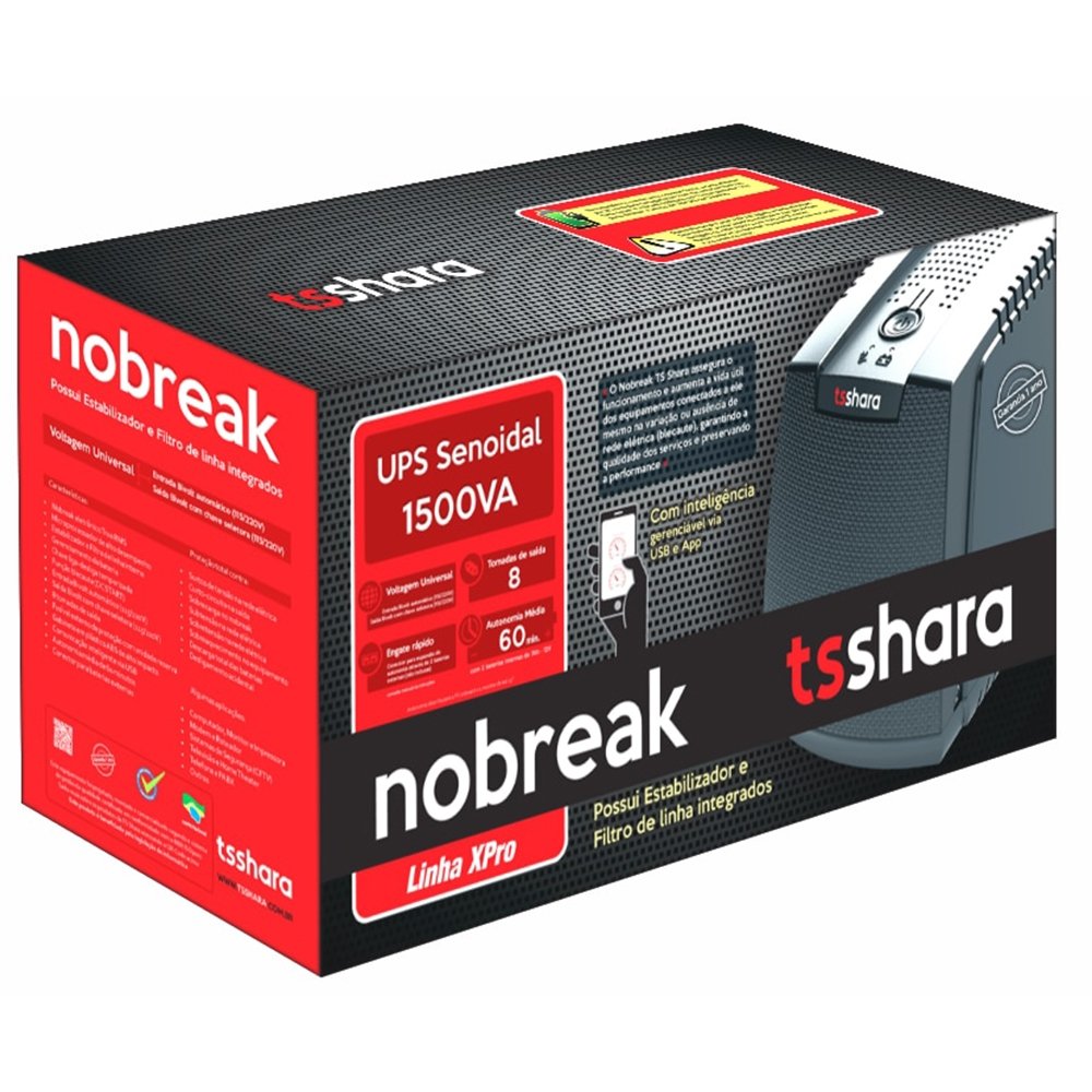 Nobreak UPS TS Shara XPro Senoidal Universal, 1500VA, Bivolt, Senoidal Pura, 2 Baterias Internas, 8 Tomadas, ABS, Preto - 4538 - view 7