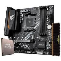 Kit Processador AMD Ryzen 5 5600 + Placa-Mãe Gigabyte B550M Aorus, AMD AM4, Micro ATX, DDR4 + Memória Vengeance LPX, 8GB, 3200MHz, DDR4, Preta   Proce
