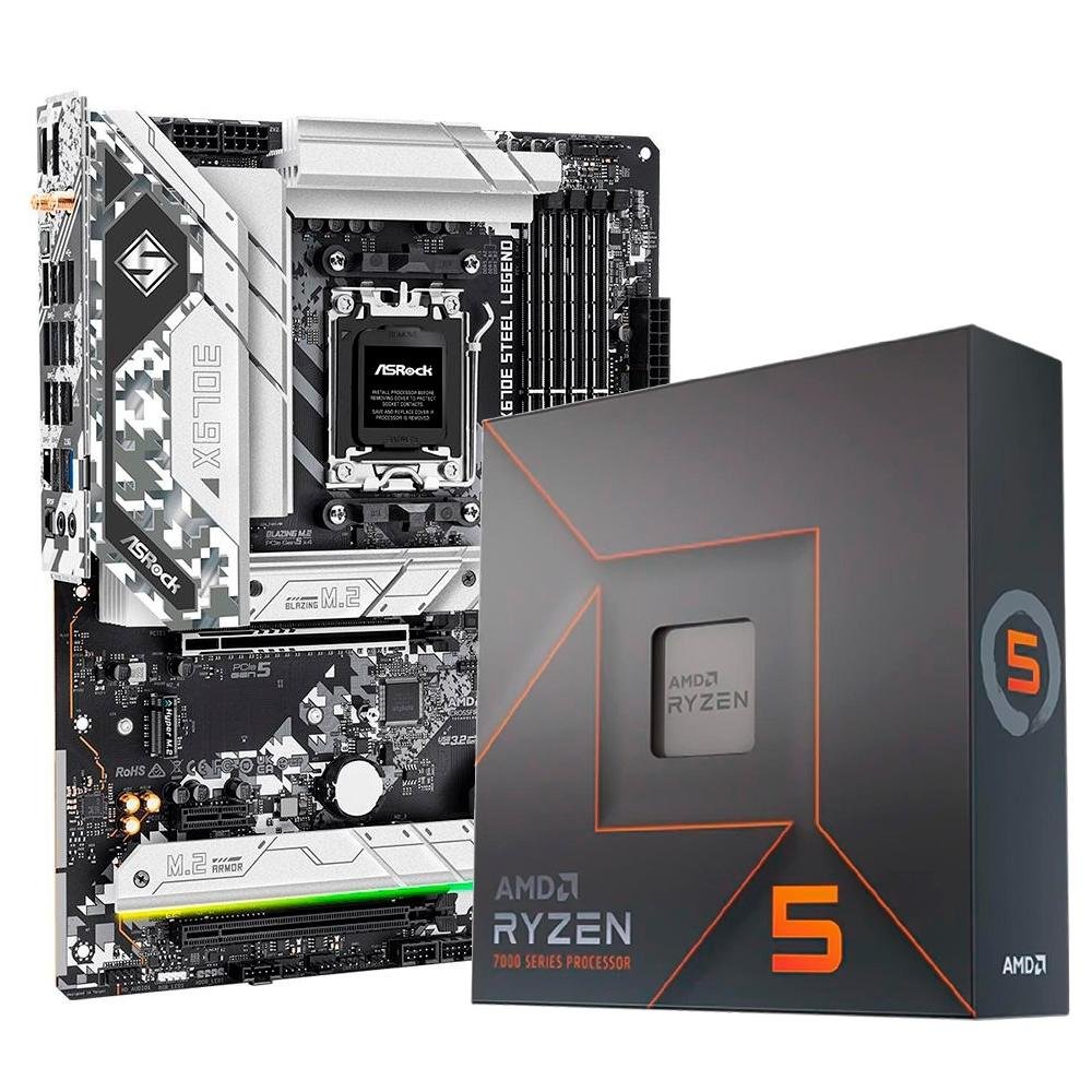 Kit Processador AMD Ryzen 5 7600X AM5 + Placa-Mãe Asrock X670E