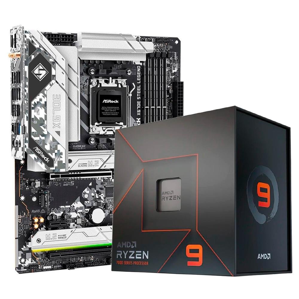 Kit Processador AMD Ryzen 9 7900X AM5 + Placa-Mãe Asrock X670E