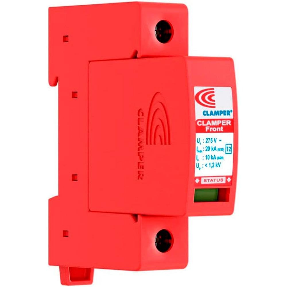 Dispositivo Contra Surtos Elétricos Clamper Front V 20KA, 275V, Limitador de Tensão + Desconexão Térmica, Monopolar, Vermelho - 16235