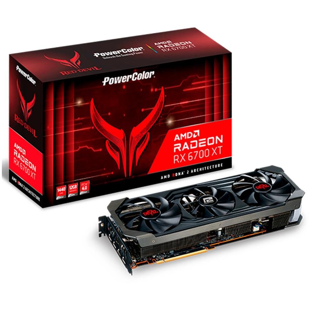 Placa de Vídeo Power Color Red Devil AMD Radeon RX 6700 XT, 12 GB GDDR6, ARGB, Ray Tracing - AXRX 6700XT 12GBD6-3DHE/OC