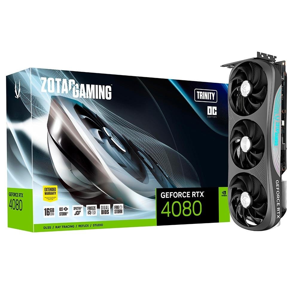 Placa de Vídeo RTX 4080 Trinity OC ZOTAC GeForce, 16 GB GDDR6X