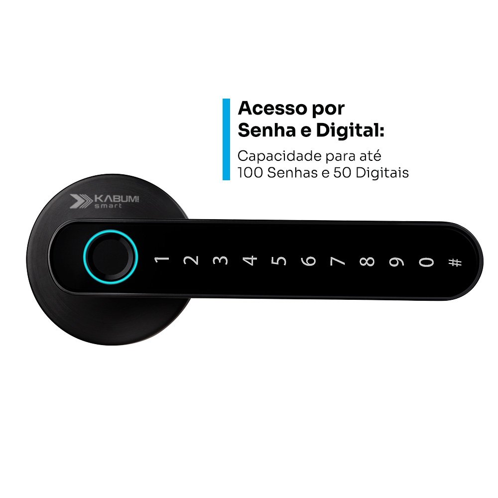 Fechadura Digital Balão.info Smart Slim, Preta, Biometria, Controle via app, Senha numérica - KSFD100PT - view 2