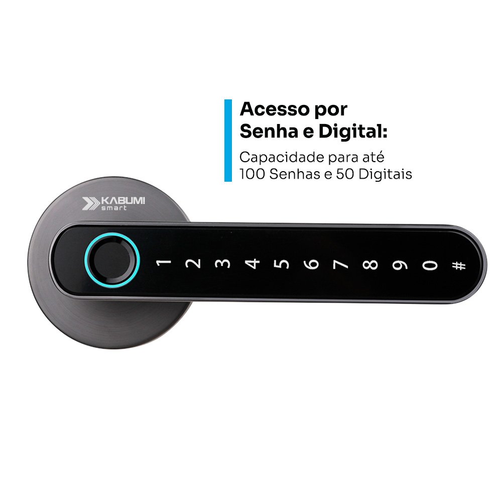 Imagem 2 de 5 do produto Fechadura Digital KABUM! smart Slim, Cinza, Biometria, Controle via app, Senha numérica - KSFD100CZ