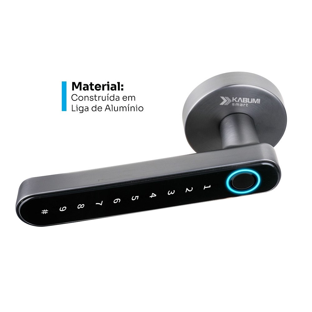 Imagem 3 de 5 do produto Fechadura Digital KABUM! smart Slim, Cinza, Biometria, Controle via app, Senha numérica - KSFD100CZ