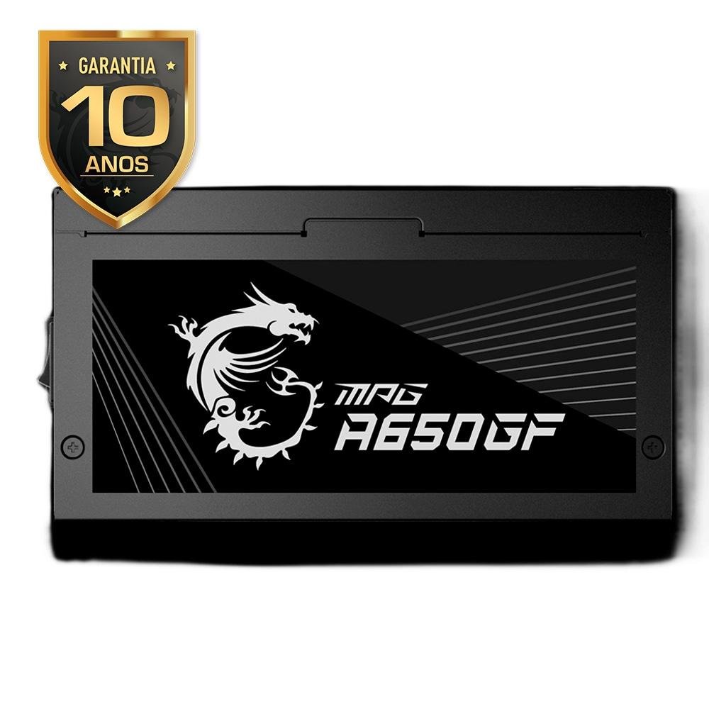 Fonte MSI MPG A650GF, 650W, 80 Plus Gold, Modular, PFC Ativo, Bivolt, com Cabo, Preto - 306-7ZP0A22-CE0