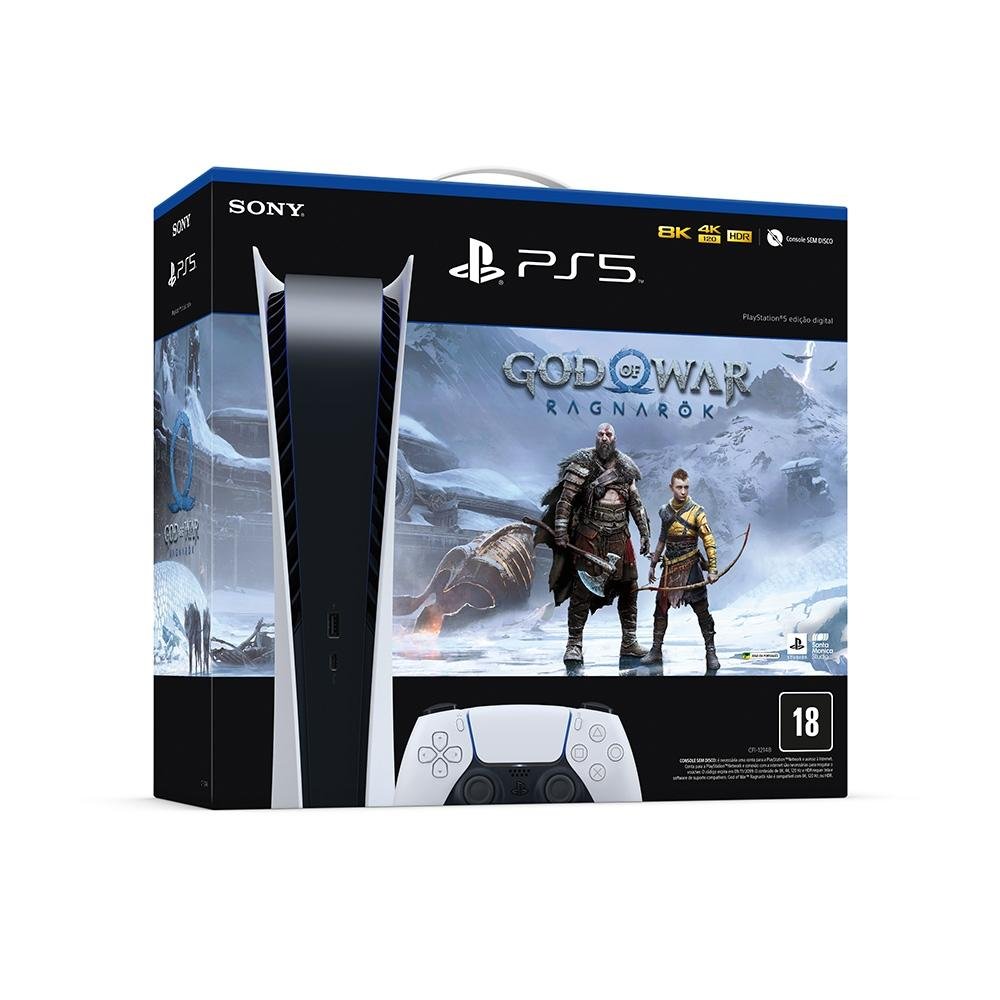 Imagem 2 de 19 do produto Console Sony Playstation 5, SSD 825GB, Controle sem fio DualSense, Edição Digital + God of War Ragnarök, Branco