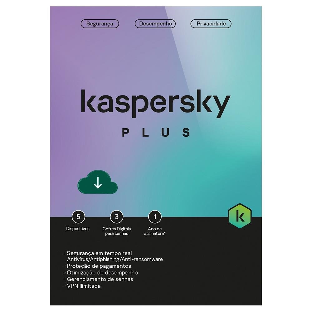 Kaspersky Antivírus Plus  5 Dispositivos 1 Ano, Digital para Download - KL1042KDEFS