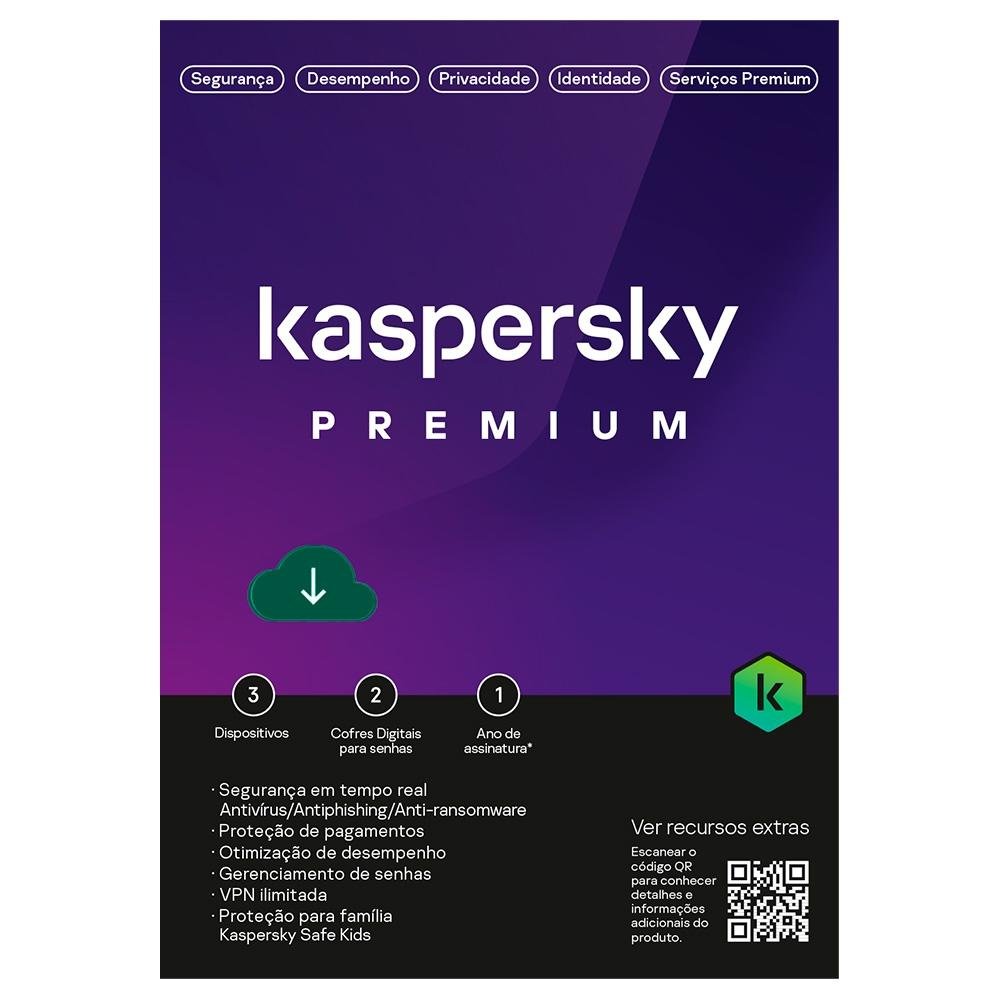 Kaspersky Antivírus Premium 3 Dispositivos 1 Ano, Digital para Download - KL1047KDCFS