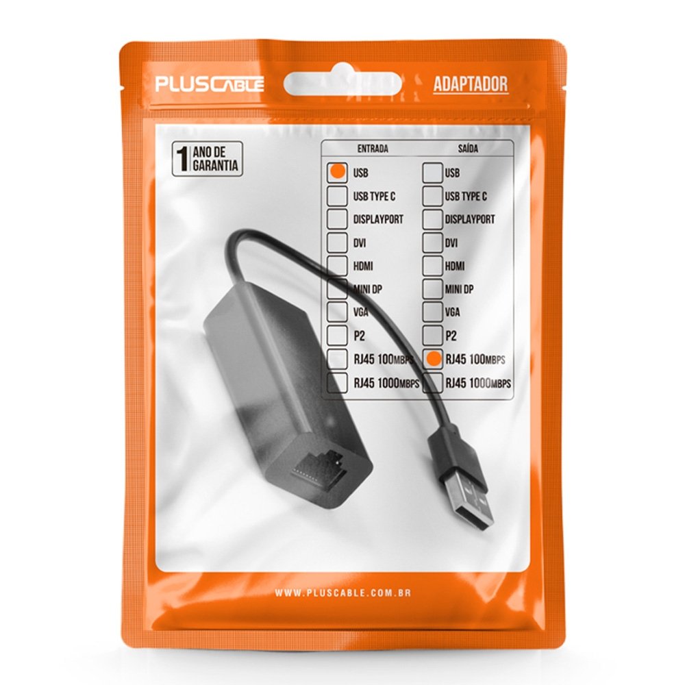 Imagem 4 de 4 do produto Adaptador USB 2.0 para RJ45 Plus Cable, 20 Centímetros - ADP-USBLAN100BK