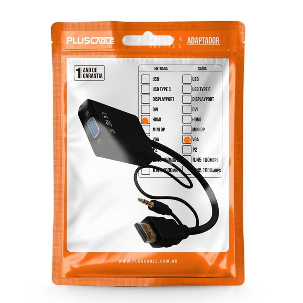 Imagem 3 de 3 do produto Cabo Adaptador HDMI para VGA + P2 Plus Cable, 10 Centímetros - ADP-HDMIVGA20BK