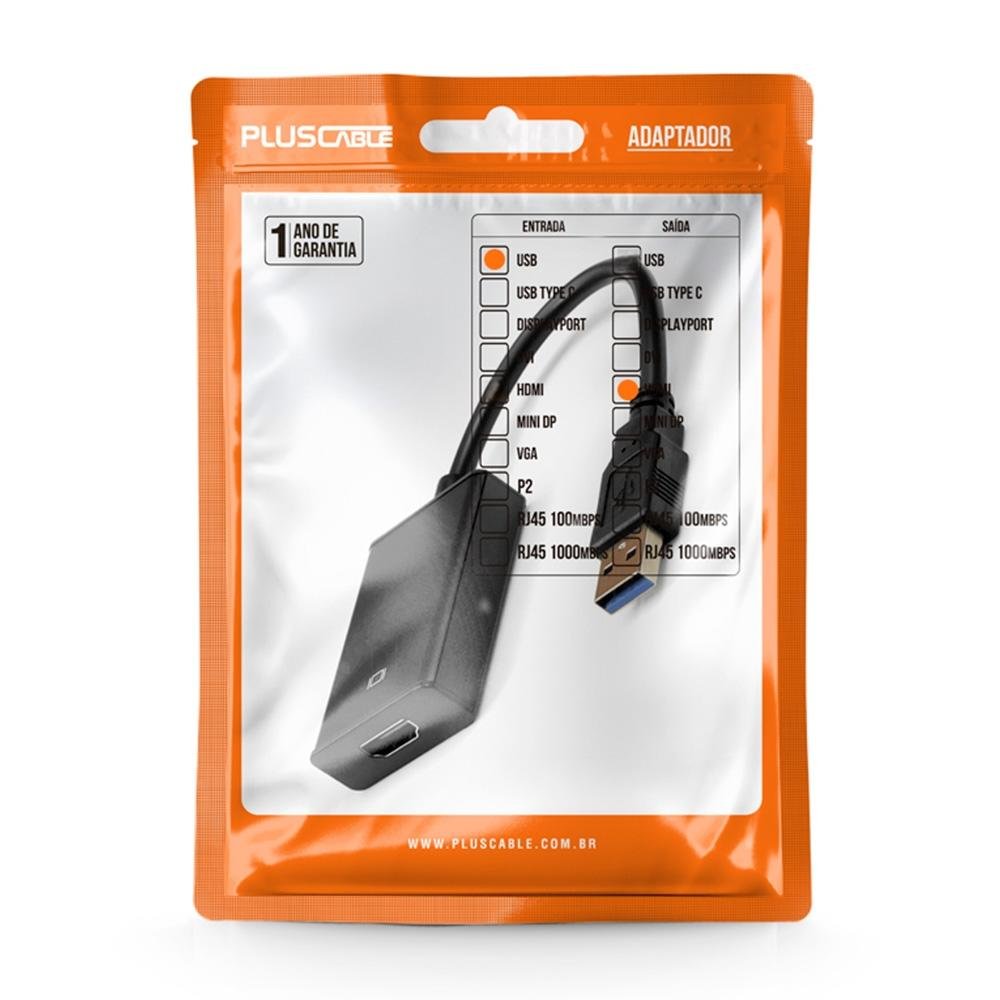 Imagem 4 de 4 do produto Cabo Adaptador de USB 2.0 para HDMI Plus Cable, 15 Centímetros - ADP-USBHDMI10BK