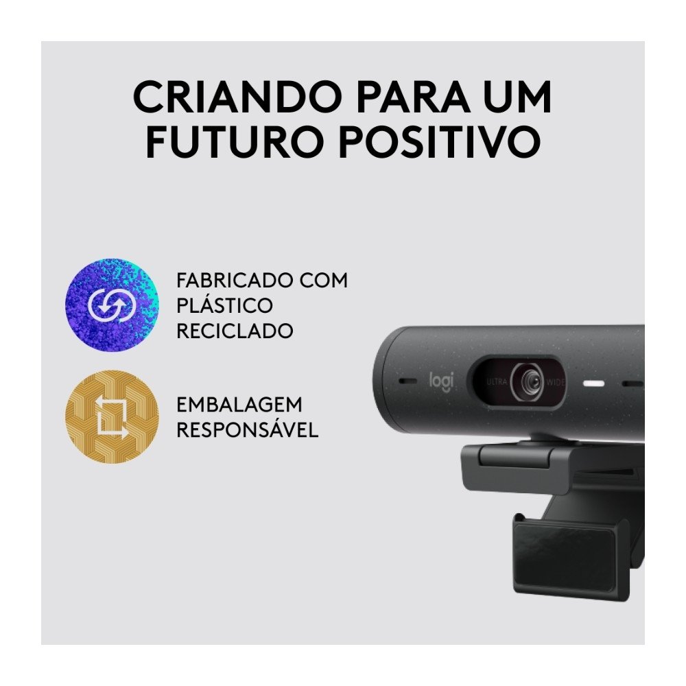 Webcam + Suporte Logitech Brio 500 Full HD, 1080p, 30 FPS, com Microfones Duplos, USB, Suporte Incluso, Grafite - 960-001412 Webcam + Suporte Logitech Brio 500 Full HD, 1080p, 30 FPS, com Microfones Duplos, USB, Suporte Incluso, Grafite - 960-001412