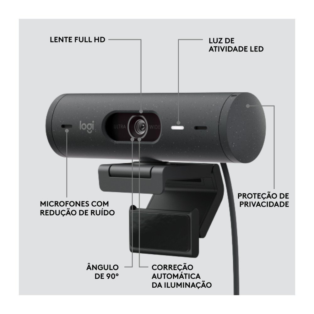 Webcam + Suporte ( Balão.info) Brio 500 Full HD, 1080p, 30 FPS, com Microfones Duplos, USB, Suporte Incluso, Grafite - 960-( Balão.info - view 8