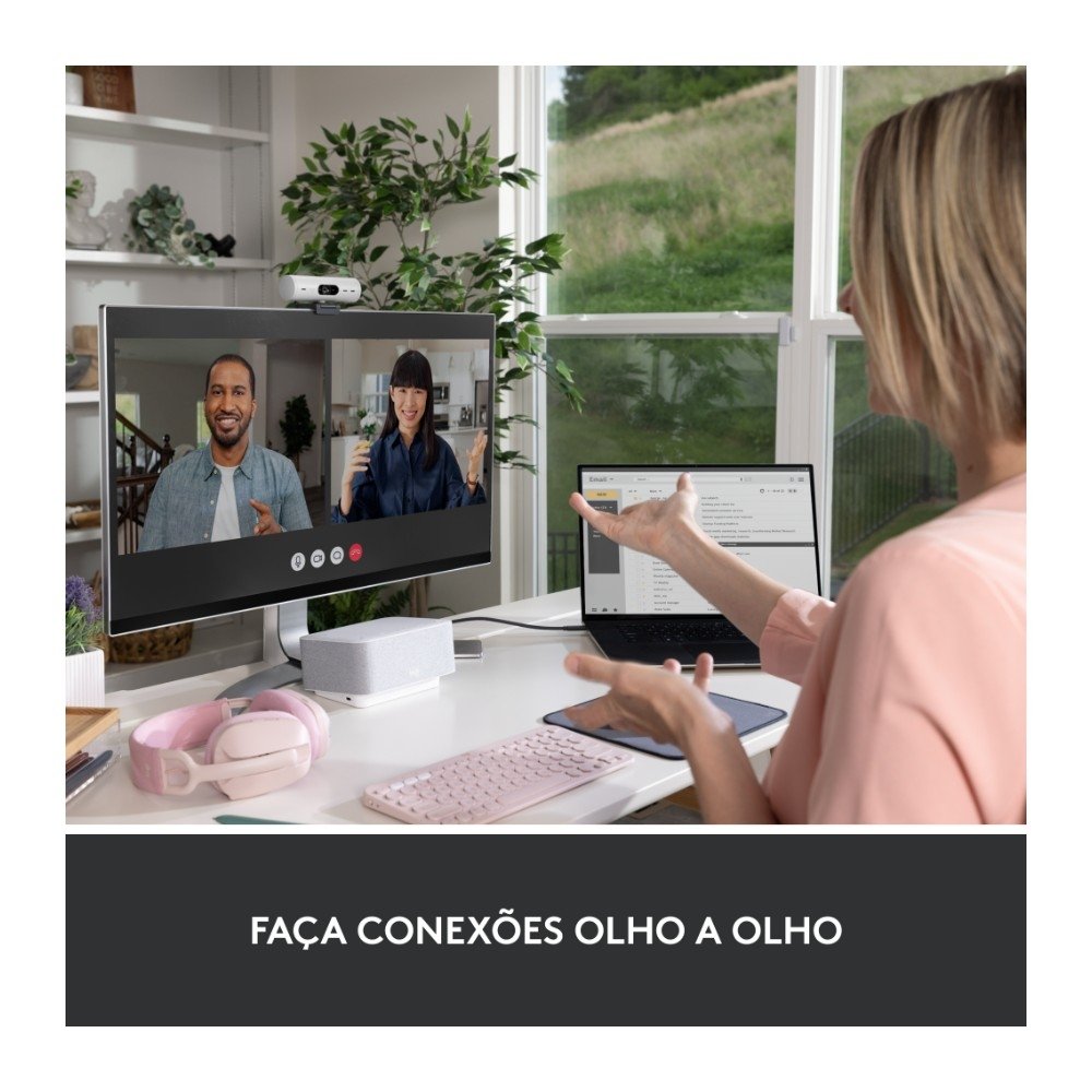 Webcam + Suporte Logitech Brio 500 Full HD, 1080p, 30 FPS, com Microfones Duplos, USB, Suporte Incluso, Branco - 960-001426 - view 11