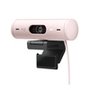 Webcam + Suporte Logitech Brio 500 Full HD, 1080p, 30 FPS, com Microfones Duplos, USB, Suporte Incluso, Rosa - 960-001418