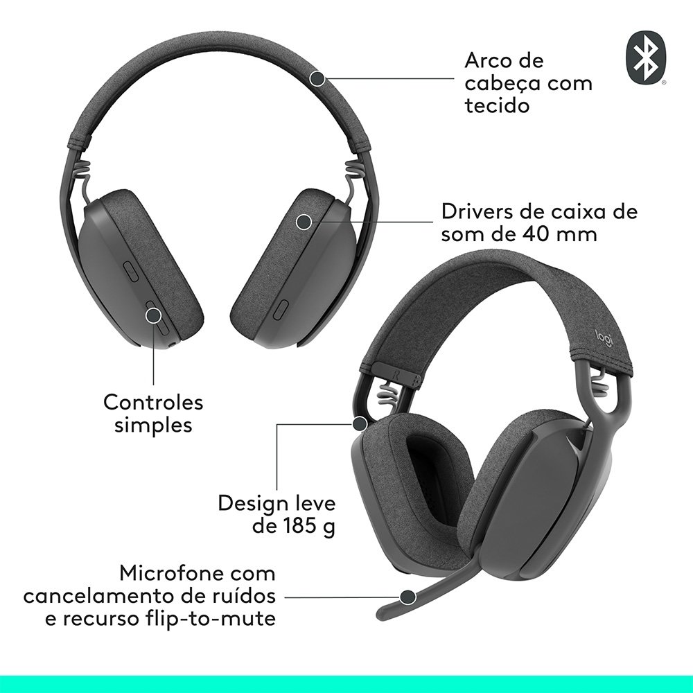Headset Sem Fio ( Balão.info) Zone Vibe 100, Drivers 40 mm, USB, Bluetooth, PC, Mobile, Grafite - 981-( Balão.info - foto 6