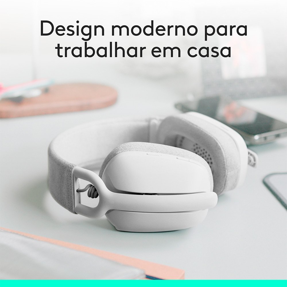 Imagem 2 de 10 do produto Headset Sem Fio Logitech Zone Vibe 100, Drivers 40 mm, USB, Bluetooth, PC, Mobile, Branco - 981-001218