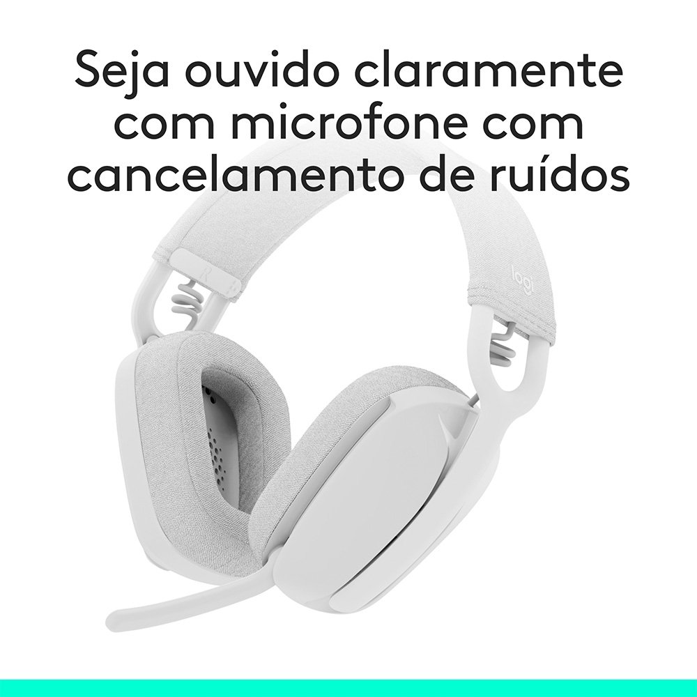Imagem 3 de 10 do produto Headset Sem Fio Logitech Zone Vibe 100, Drivers 40 mm, USB, Bluetooth, PC, Mobile, Branco - 981-001218