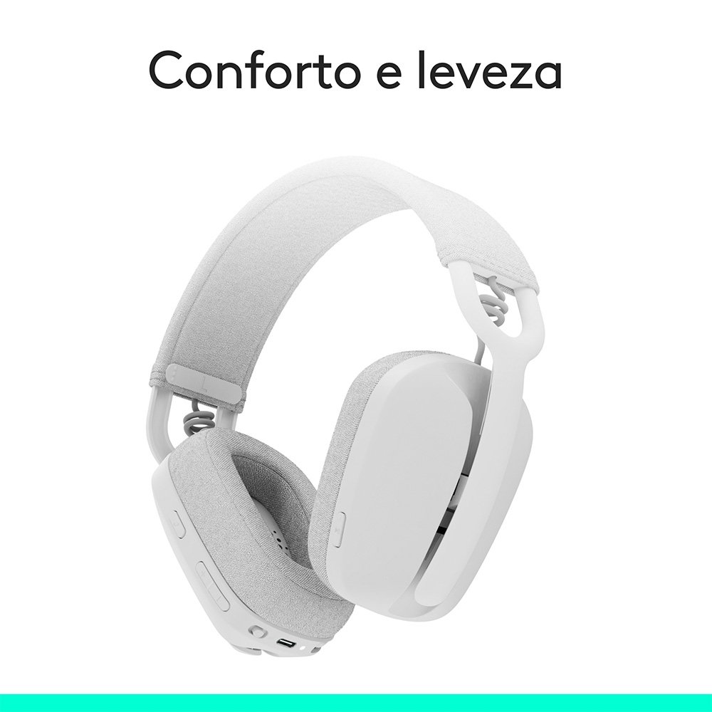 Imagem 7 de 10 do produto Headset Sem Fio Logitech Zone Vibe 100, Drivers 40 mm, USB, Bluetooth, PC, Mobile, Branco - 981-001218