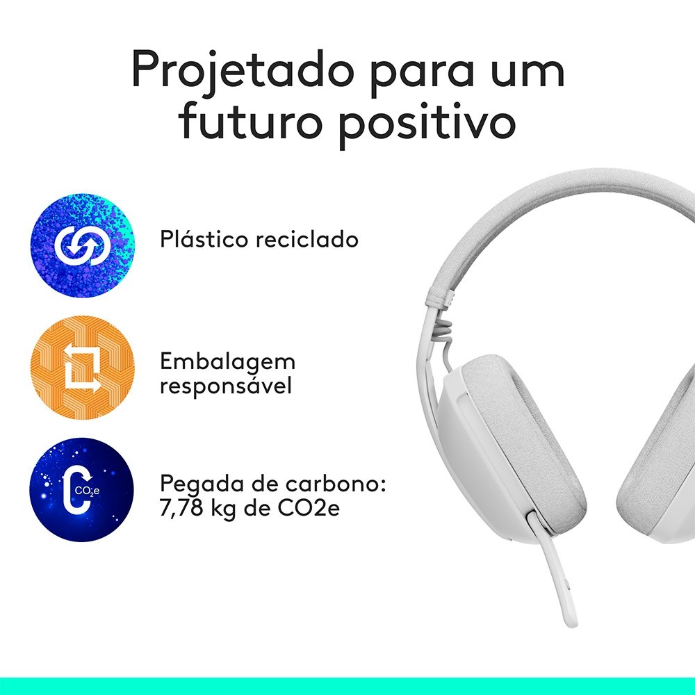 Imagem 9 de 10 do produto Headset Sem Fio Logitech Zone Vibe 100, Drivers 40 mm, USB, Bluetooth, PC, Mobile, Branco - 981-001218