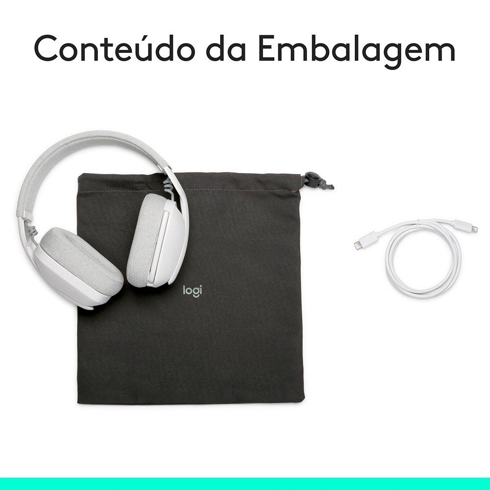Imagem 10 de 10 do produto Headset Sem Fio Logitech Zone Vibe 100, Drivers 40 mm, USB, Bluetooth, PC, Mobile, Branco - 981-001218