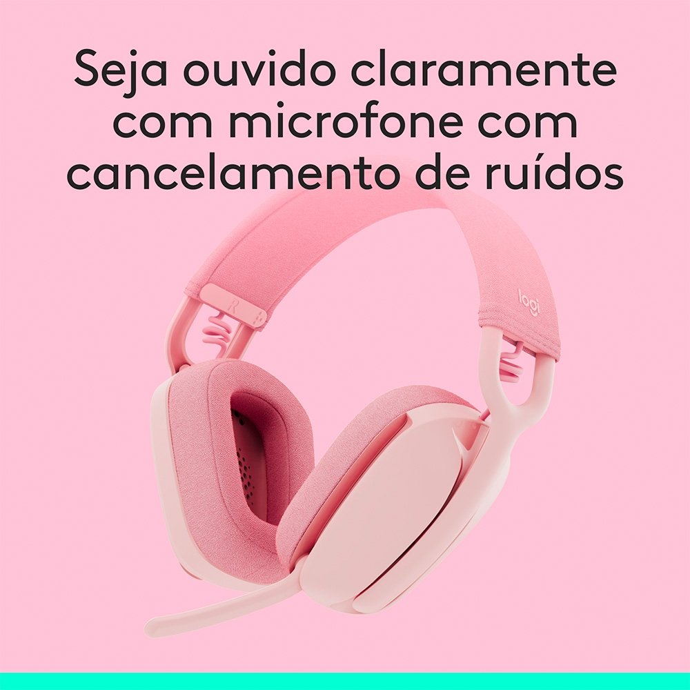 Headset Sem Fio Logitech Zone Vibe 100, Drivers 40 mm, USB, Bluetooth, PC, Mobile, Rosa - 981-001223