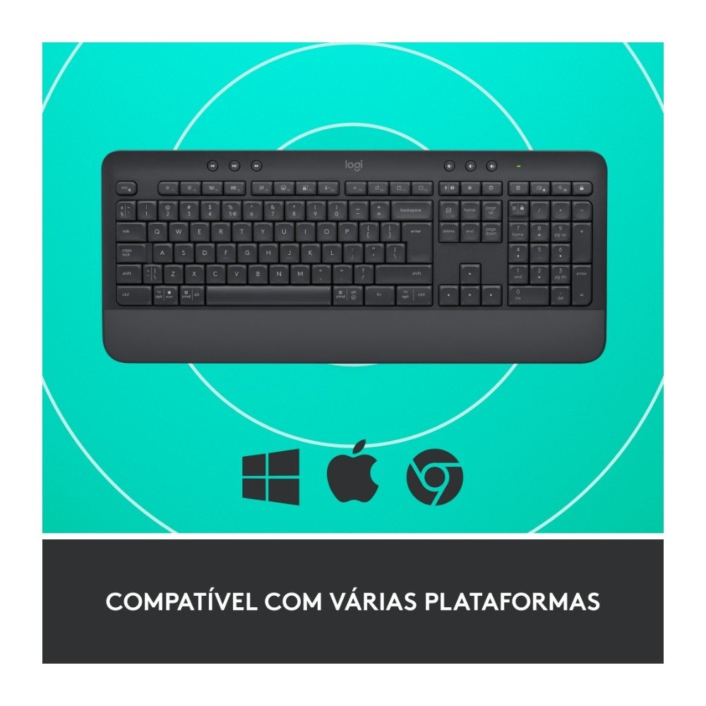Teclado Sem Fio Logitech Signature K650, Bluetooth, USB, Com Apoio para as Mãos, US, Grafite - 920-010911 - view 6