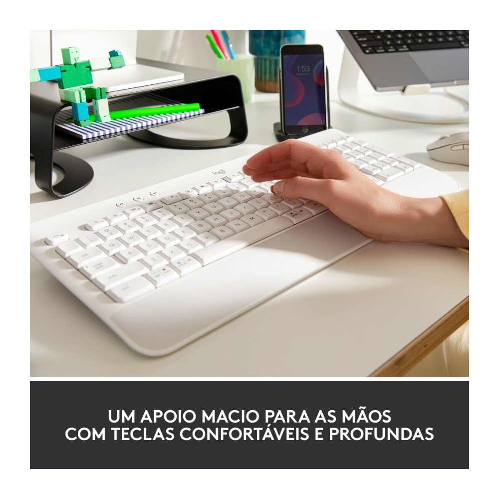Teclado Sem Fio Logitech Signature K650, Bluetooth, USB, Com Apoio para as Mãos, US, Branco - 920-010965 - view 2