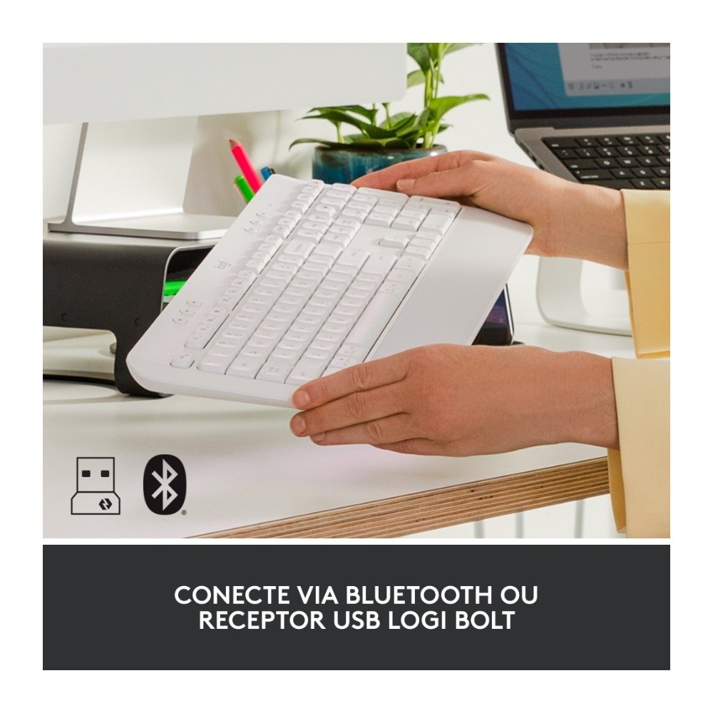 Teclado Sem Fio Logitech Signature K650, Bluetooth, USB, Com Apoio para as Mãos, US, Branco - 920-010965 - view 4
