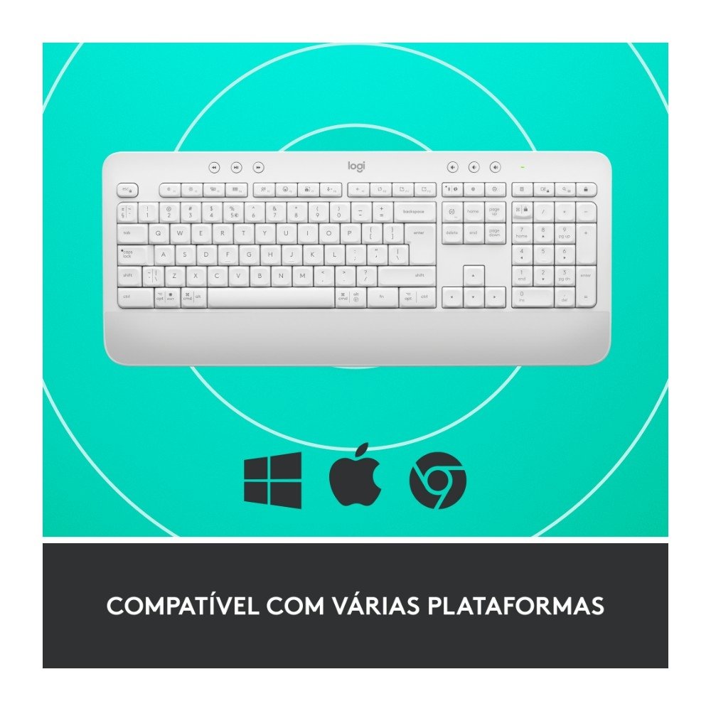 Teclado Sem Fio Logitech Signature K650, Bluetooth, USB, Com Apoio para as Mãos, US, Branco - 920-010965 - view 6